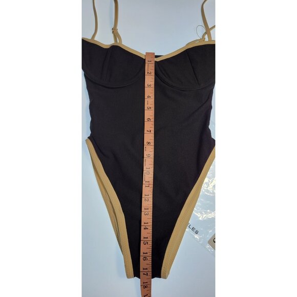 SAME Los Angeles Swim Womens One Piece Faux Suede Black/ beige XS Underwire - Picture 4 of 7